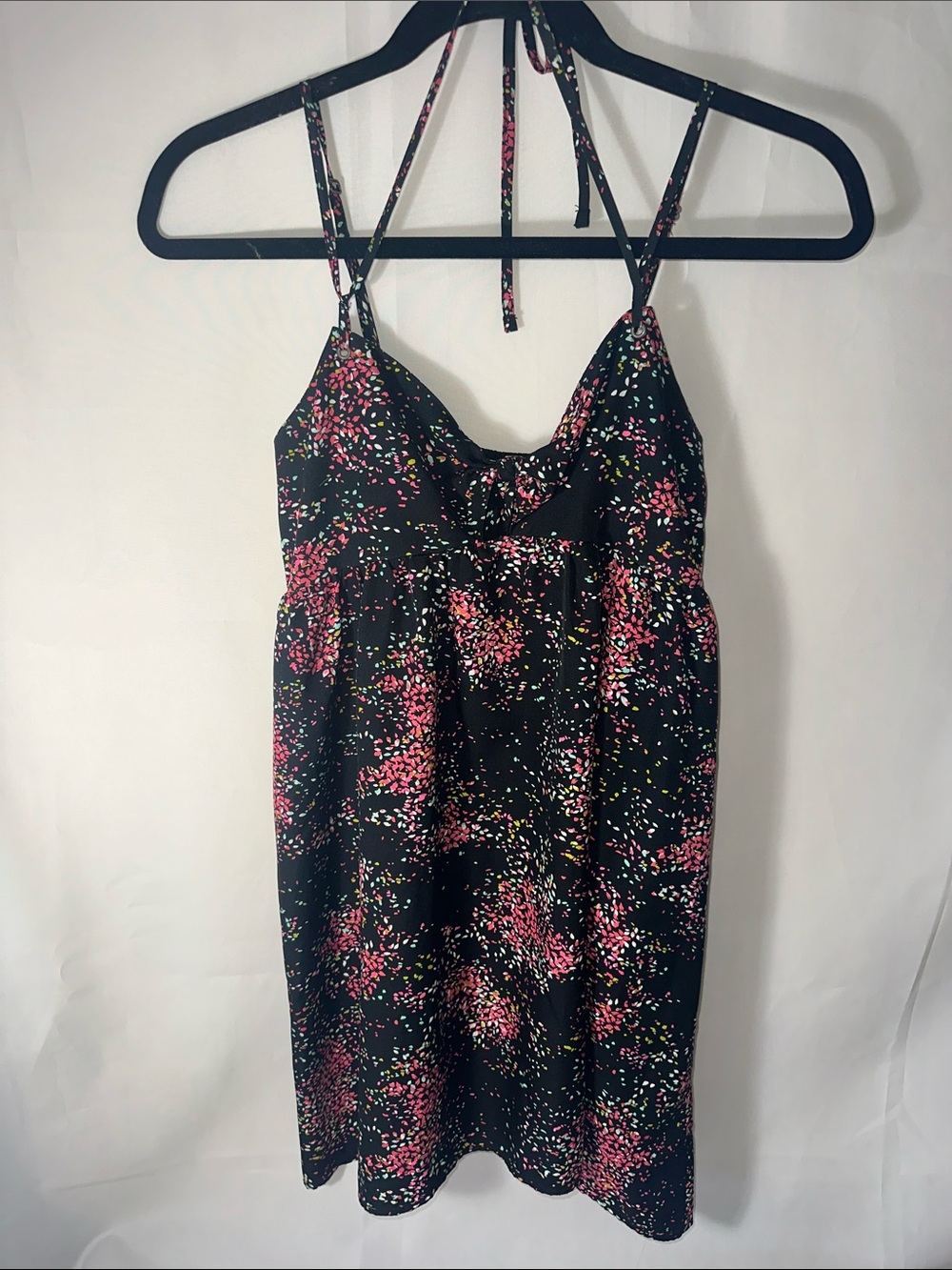 Roxy Black Floral Confetti Halter & Spaghetti Strap Mini Dress Women’s XS